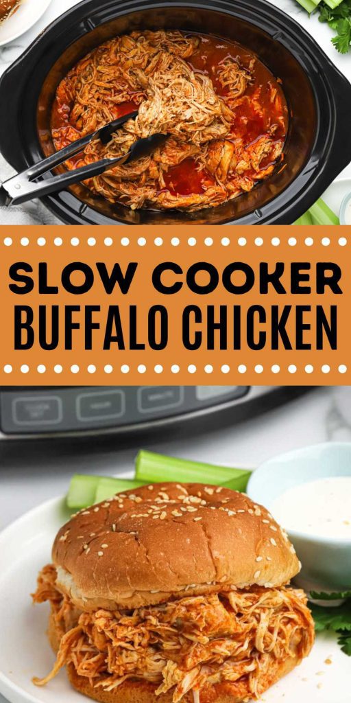You only need 4 Ingredients to make this Crock Pot Buffalo Chicken. The chicken is cook tender and loaded with delicious buffalo sauce. Flavorful and easy to make buffalo chicken. Make a sandwich or top it on a bake potato. This recipe is the perfect weeknight meal. #eatingonadime #crockpotbuffalochicken #buffalochicken #4ingredients