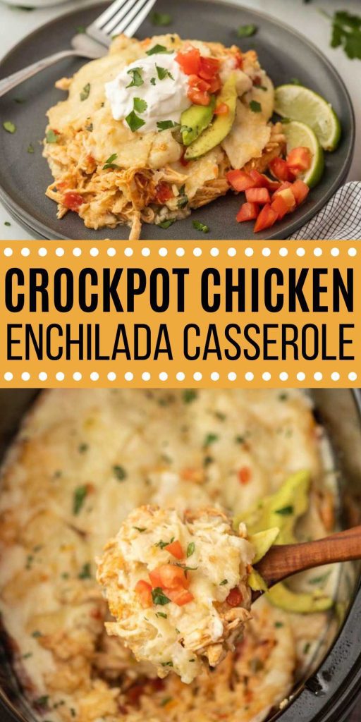 Try this super easy Crock Pot Chicken Enchilada Casserole Recipe. Your favorite enchilada recipe cooked in a crock pot! Easy weeknight meal. Now you can easily enjoy all the flavors of traditional chicken enchiladas without all the work. #eatingonadime #crockpotchickenenchilada #enchiladacasserole