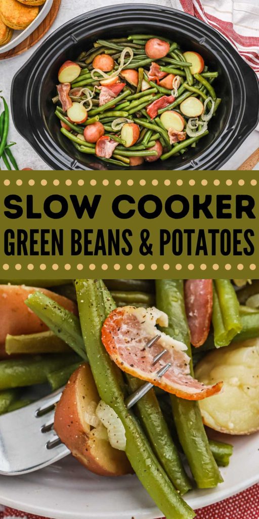 Crock Pot Green Beans and Potatoes is an easy side dish that is made in the slow cooker. Easy ingredients makes this side dish so flavorful. Save space on your stove top and make this Slow Cooker Green Beans and Potatoes Recipe side dish. #eatingonadime #crockpotsidedish #greenbeansandpotatoes 