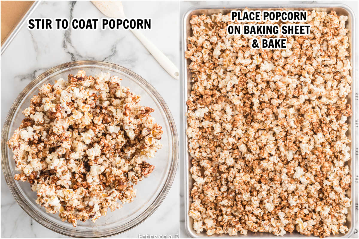 Placing the popcorn on a baking sheet