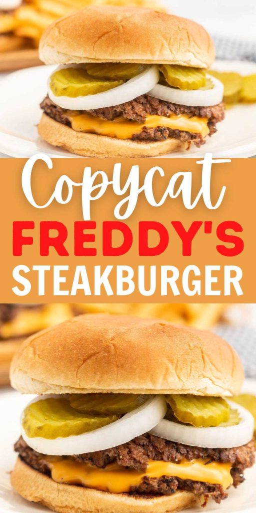 Make this Copycat Freddy's Steakburger and enjoy all the tasty flavors. This popular burger has Freddy's Burger Seasoning for a great meal. The burgers are thin and crispy while being seasoned to perfection. Each one is loaded with cheese and delicious toppings. This copycat recipe is a game changer. #eatingonadime #copycatsteakburger #freddyssteakburger 