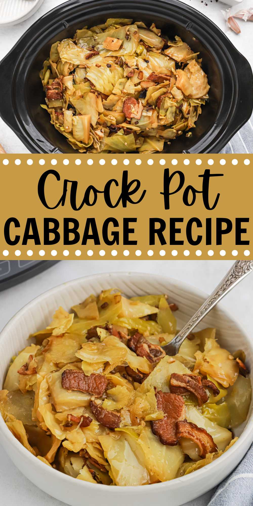 Crock Pot Cabbage is a delicious side dish that can be served with many recipes. This cabbage recipe is loaded with flavor and easy to make. Cabbage is a vegetable that doesn't get made very often, but when we do we love to cook it in the slow cooker. This recipe is made with simple ingredients which makes this dish so flavorful. #eatingonadime #crockpotcabbage #cabbagerecipes