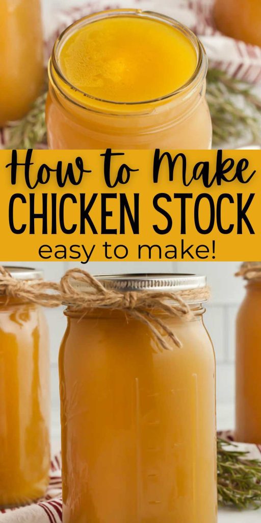 Learn how to make chicken stock and save money from the store bought version. This is much better and packed with a ton of flavor. You will love it! You will be surprised how easy it is to make. #eatingonadime #homemadechickenstock #howtomakechickenstock