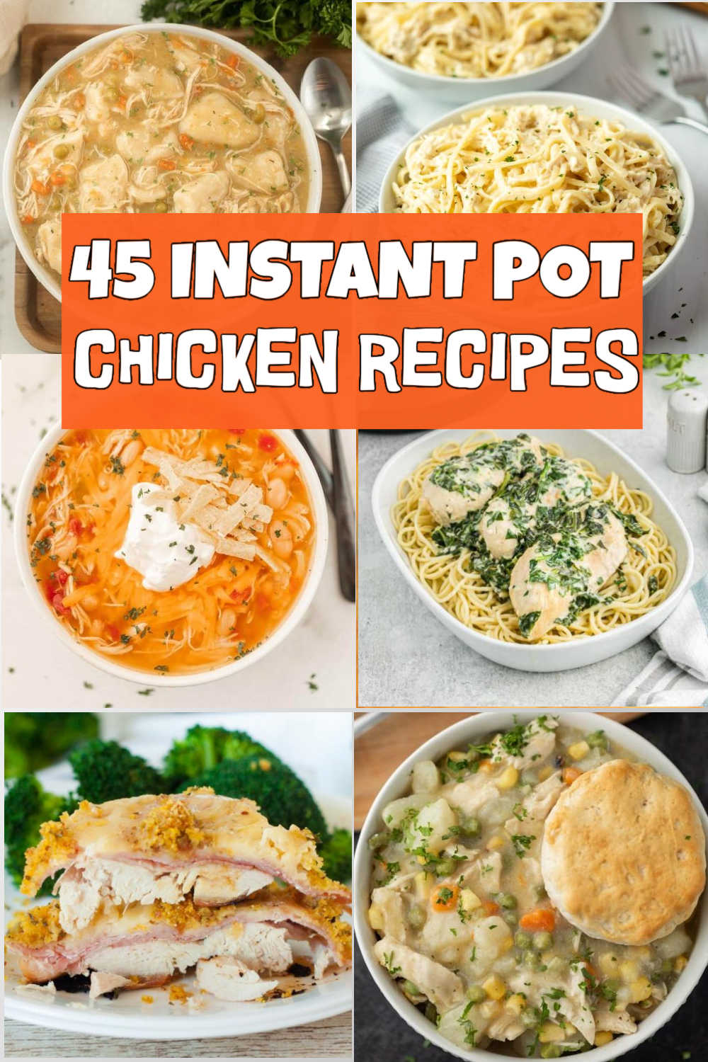These 45 Instant Pot Chicken Recipes come together easily and you have a home cooked meal in minutes. Delicious and easy ingredients. Using the instant pot has been a game changer for my family. We love that we can throw in a prepared frozen meal and dinner is done within minutes. #eatingonadime #instantpotrecipes #instantpotchickenrecipes