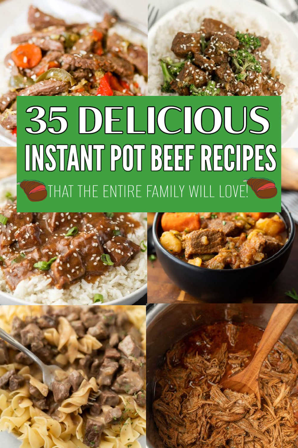 These 35 Instant Pot Beef Recipes are easy to make and save you so much time. Get dinner done quickly with these easy pressure cooker recipes. Cooking beef in the instant pot results in tender and flavor meat. If you are tired of the same beef recipes and make one of these 35 instant pot recipes. #eatingonadime #instantpotrecipes #beefrecipes