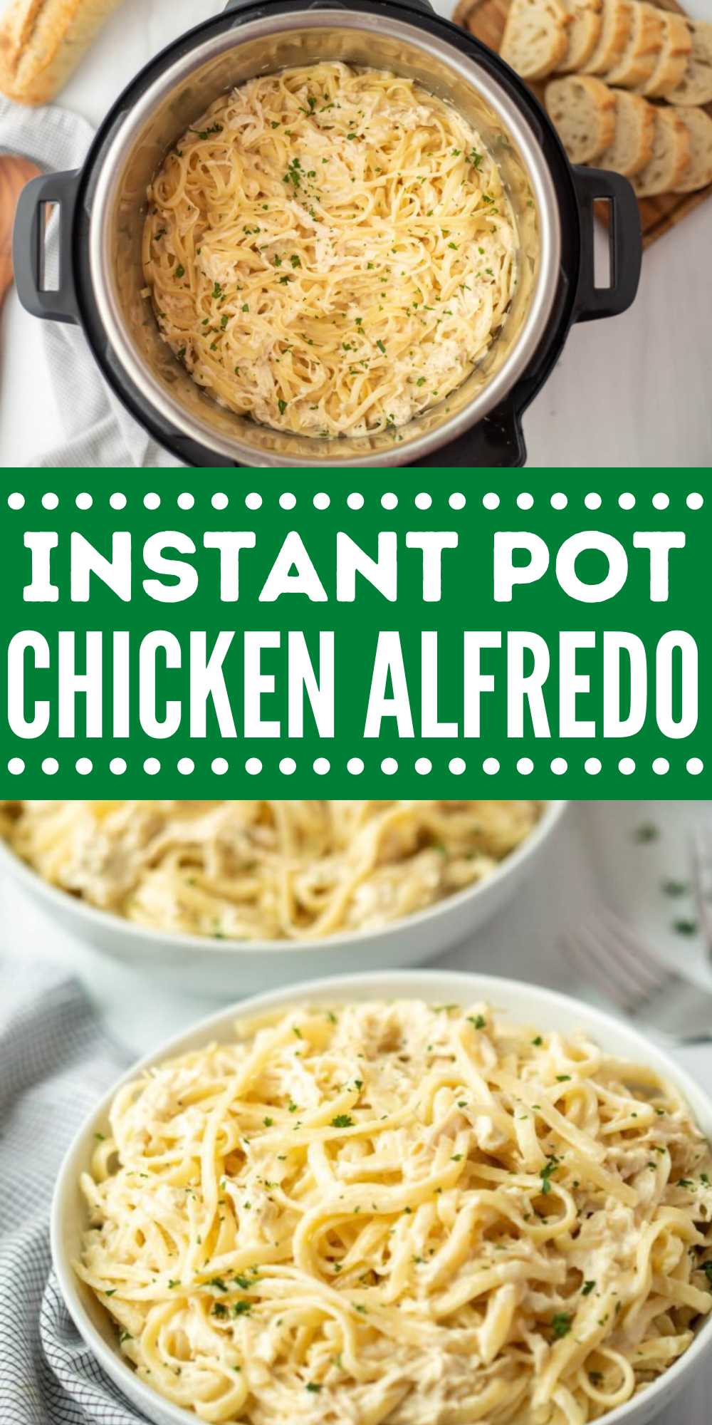 Instant Pot Chicken Alfredo Recipe gets dinner on the table fast. From start to finish, this meal takes minutes for a easy pasta dish. The creamy sauce and tender chicken come together for the best comfort food in minutes. Skip takeout and make this for a fraction of the price. #eatingonadime #instantpot #chickenalfredo