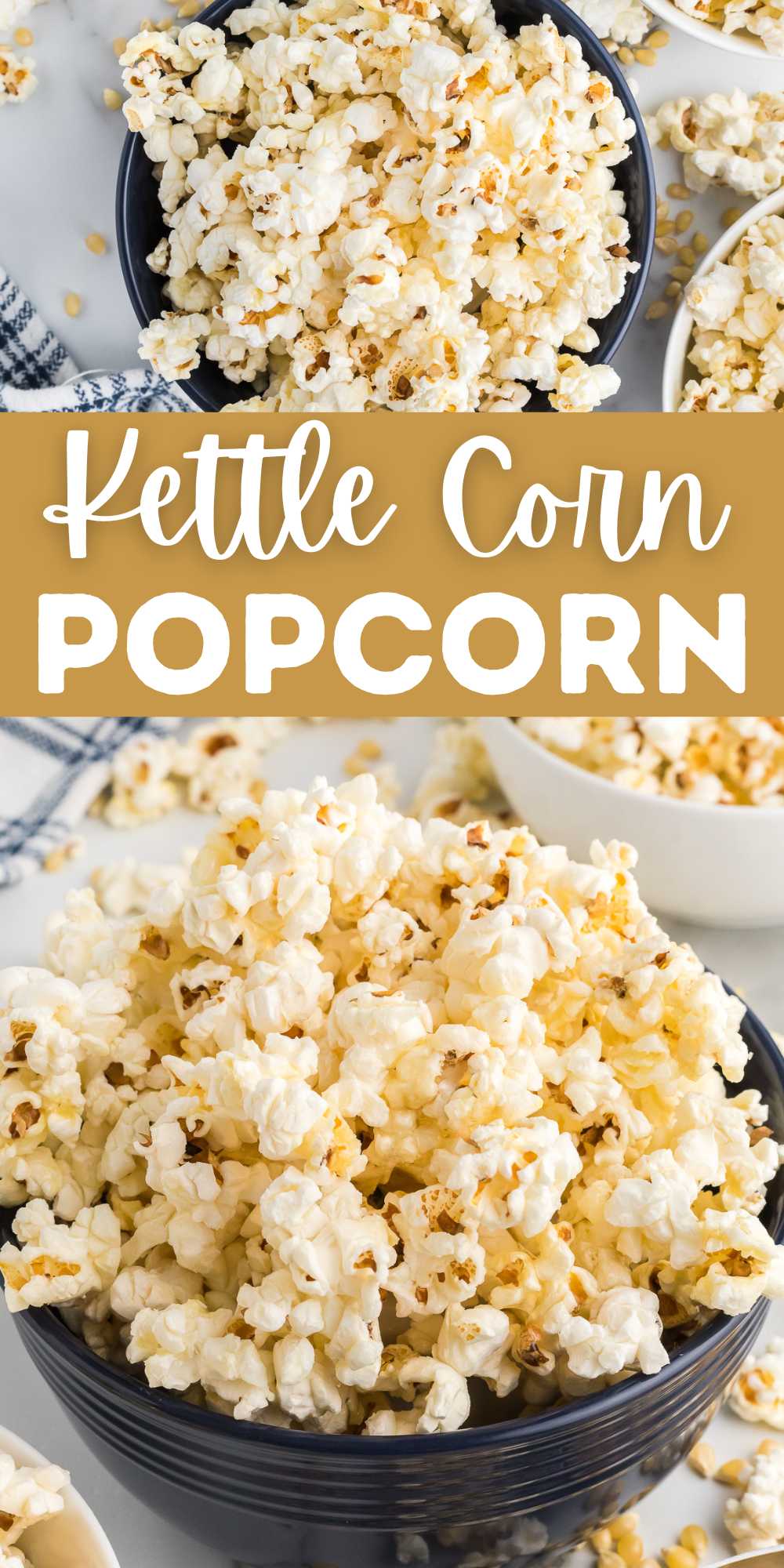 Make homemade Kettle Corn Popcorn easily with simple ingredients. This sweet and salty snack is always a family favorite. This popcorn is extremely addicting so you want to make sure you make enough. There is nothing better than a perfectly popped popcorn but adding in the sweetness from the sugar makes it so much better. #eatingonadime #kettlecornpopcorn #easypopcornrecipe