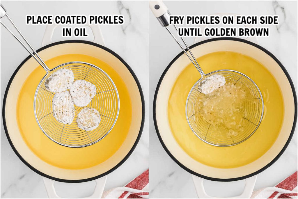 The process of deep frying the pickles in oil