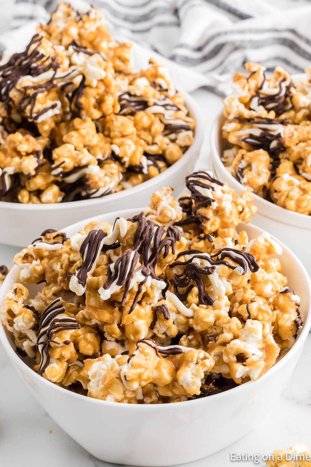 Zebra Popcorn in a white bowl