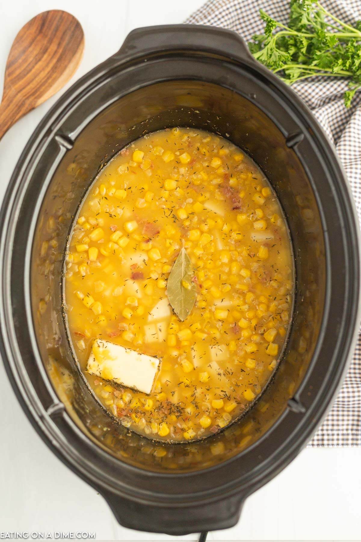 Adding the ingredients to the slow cooker