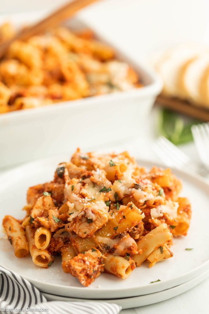 Baked Ziti on a white plate