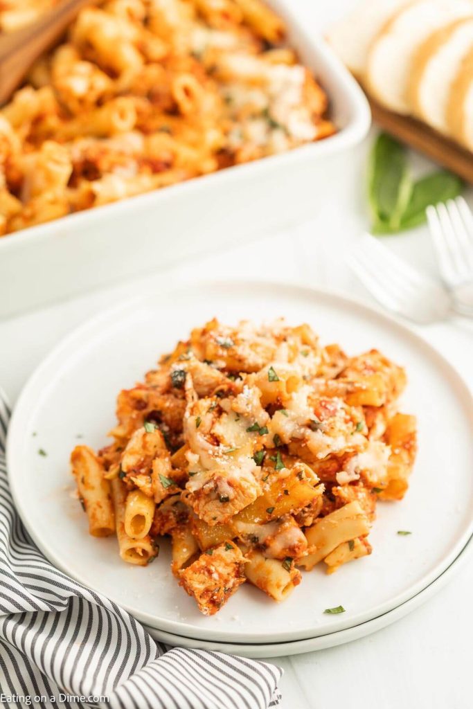 Baked Ziti on a white plate