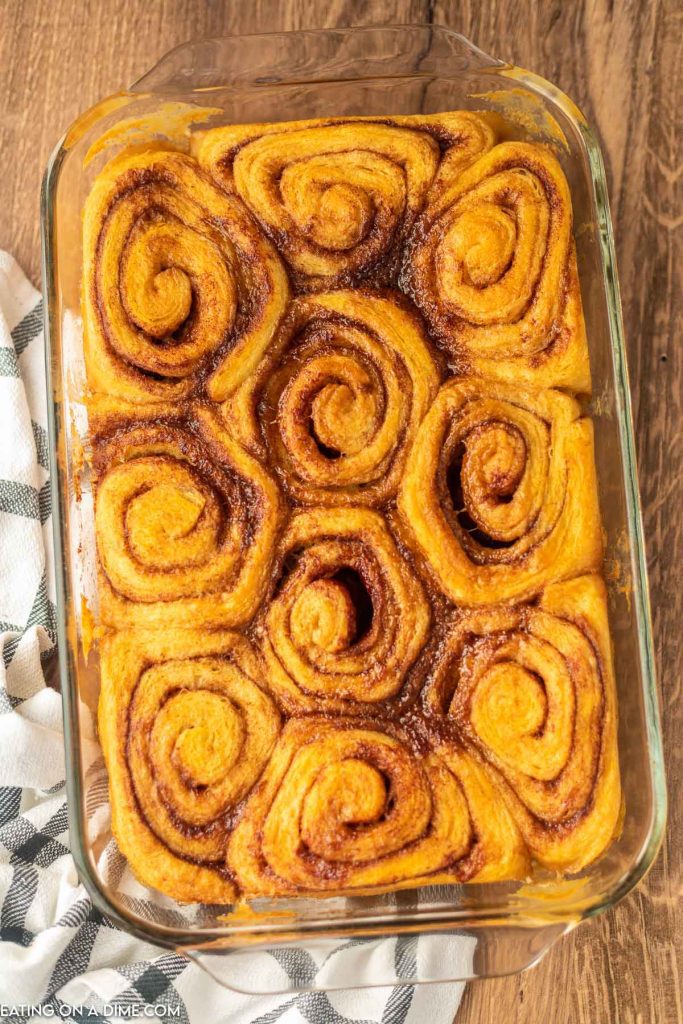 Cinnamon Rolls in a baking dish just out of the oven