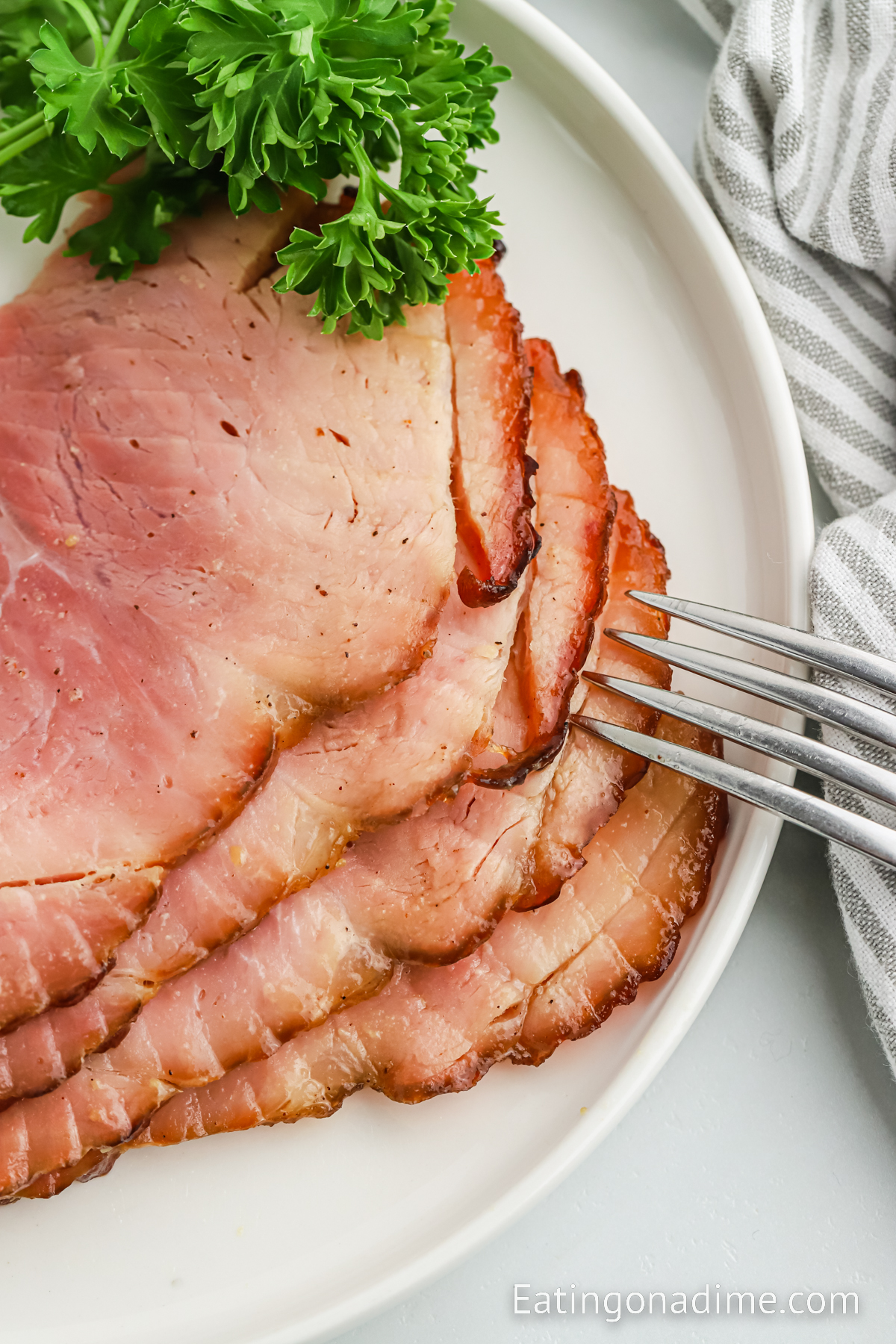 Slice Ham on a white plate