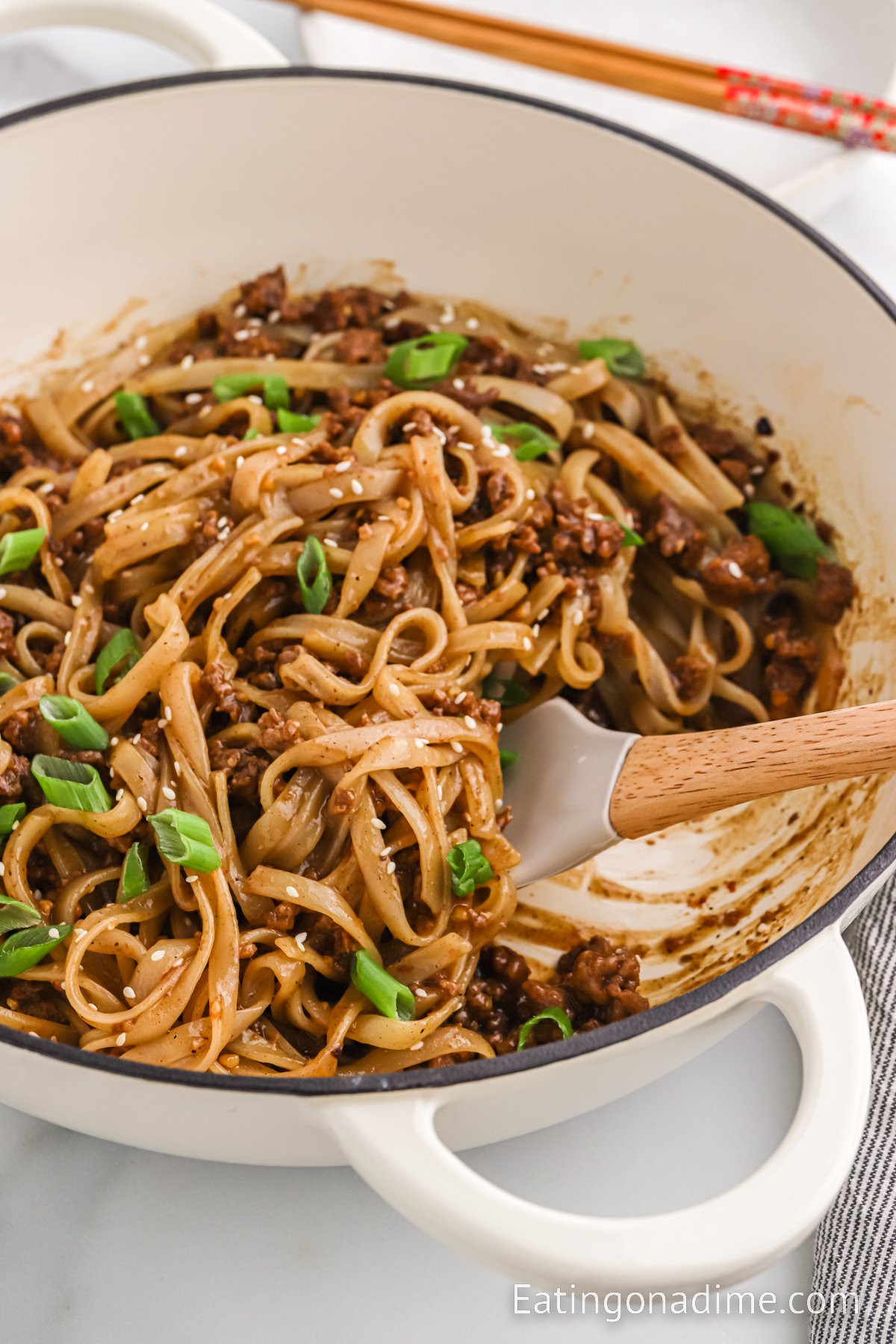Mongolian Beef and Noodles in a large pot