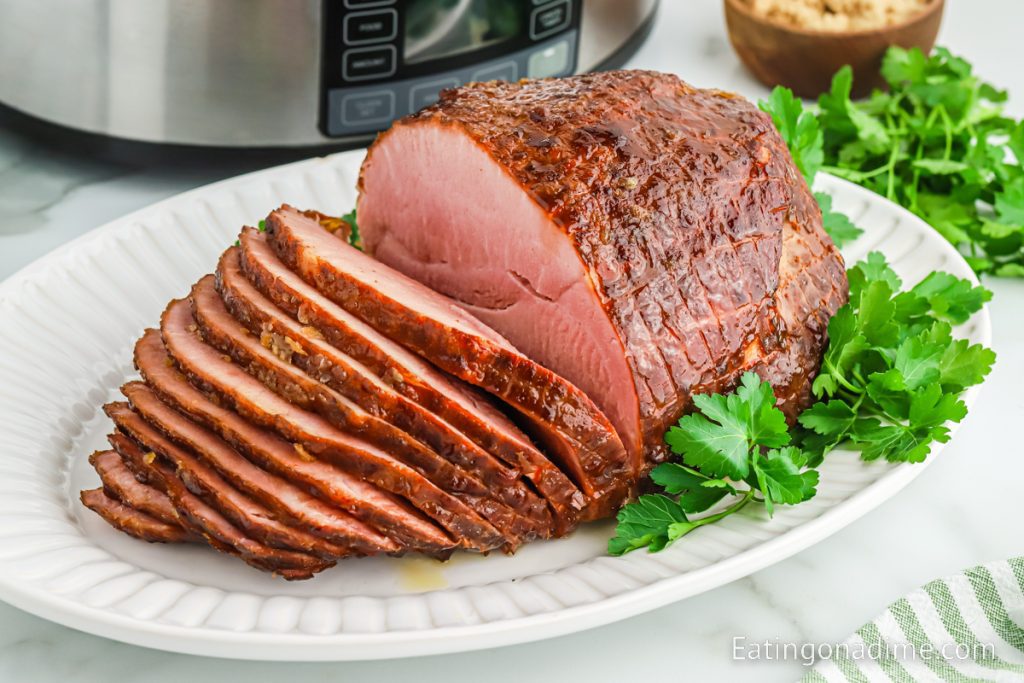 Sliced ham on a platter