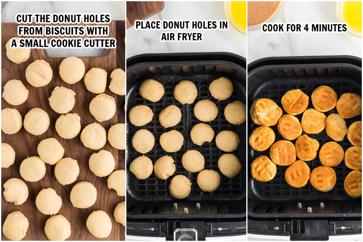 The process of making the donut holes in the air fryer