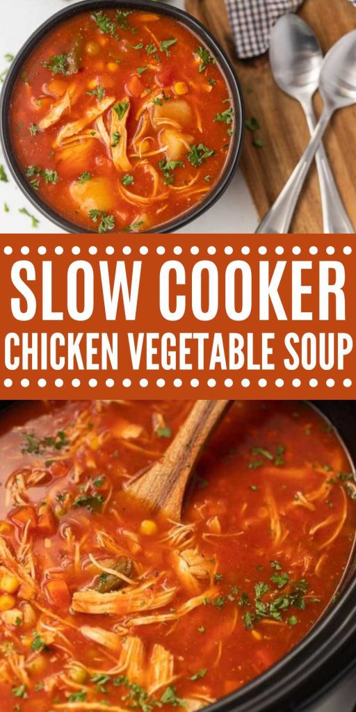 Easy Crockpot Chicken Vegetable Soup Recipe is packed with flavor. Only a few ingredients are needed to make this Chicken Vegetable Soup. Are you ever in the mood for soup but still want something light? This crock pot chicken vegetable soup recipe does just that. It is packed with flavor with hardly any work! #eatingonadime #crockpotchickenvegetablesoup #chickenvegetablesoup #slowcookersouprecipe