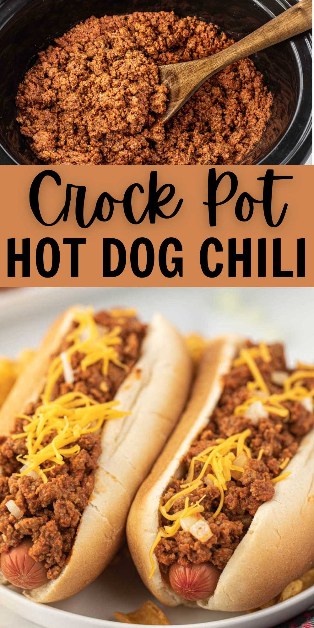 Crock Pot Hot Dog Chili is the perfect addition to your hot dog bar. This chili is full of flavor and easy to make with simple ingredients. Making Slow Cooker Hot Dog Chili keeps the chili warm and delicious. #eatingoadime #crockpothotdogchili #hotdogchili #hotdogbar #gameday 