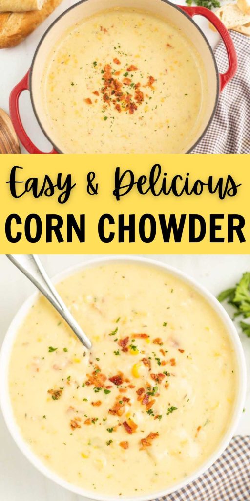 Corn chowder recipe is easy to make with creamed corn, potatoes and delicious seasonings. You can make it on the stove top in 30 minutes. . Each bite is amazing with hearty vegetables and tons of flavor. The soup is so creamy and made with simple ingredients. #eatingonadime #cornchowder #easycornchowder