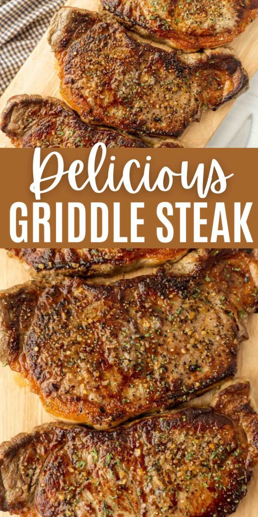 The best Griddle Steak Recipe with the perfect sear and flavor is easy to make. With only 4 ingredients, anyone can make the perfect steak. Cooking steak on the griddle is very easy and results in tender and juicy steak. #eatingonadime #griddlesteak #easysteakrecipe