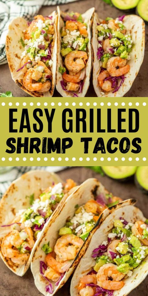 If you are needing an easy weeknight meal, make Grilled Shrimp Tacos. Thread shrimp on skewers and grill for a flavorful meal idea. After grilling add these seasoned grilled shrimp to a warm tortilla and top with a delicious avocado salsa.  #eatingonadime #grilledshrimptacos #shrimptacos