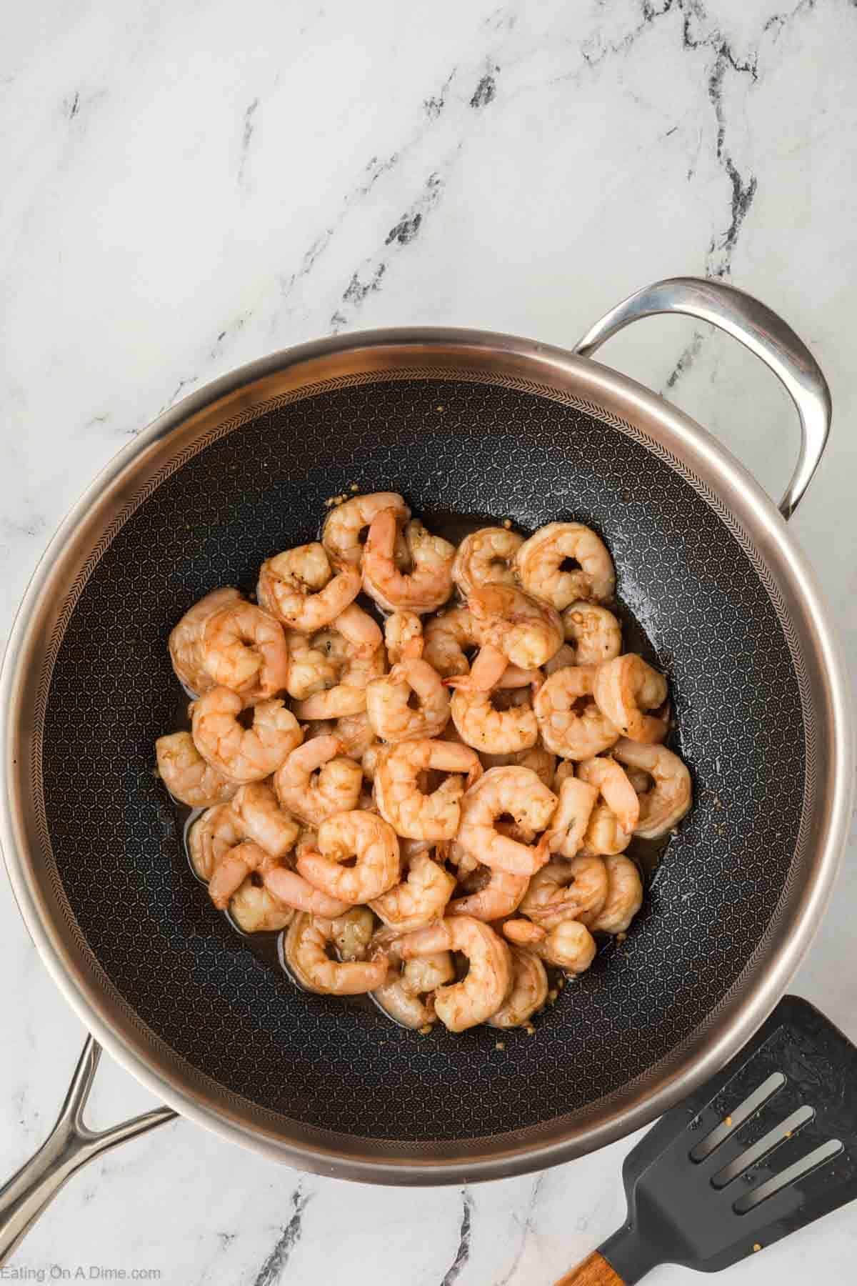 Hibachi shrimp in a large skillet