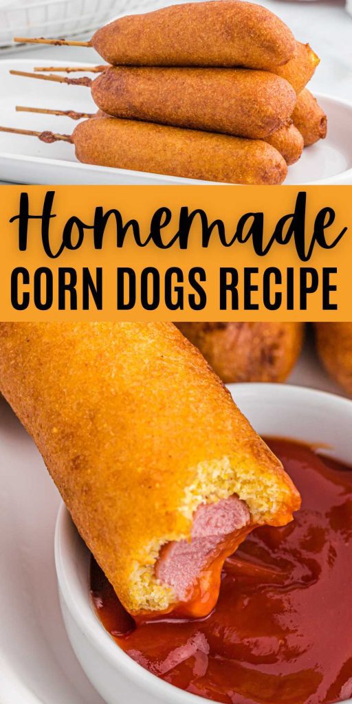 If you love Corn Dogs then you must make these Homemade Corn Dogs from scratch. Easy ingredients make these the perfect weeknight dinner. Learn how to make the best corndog recipe with these easy steps. #eatingonadime #homemadecorndogs #fairfoodathome