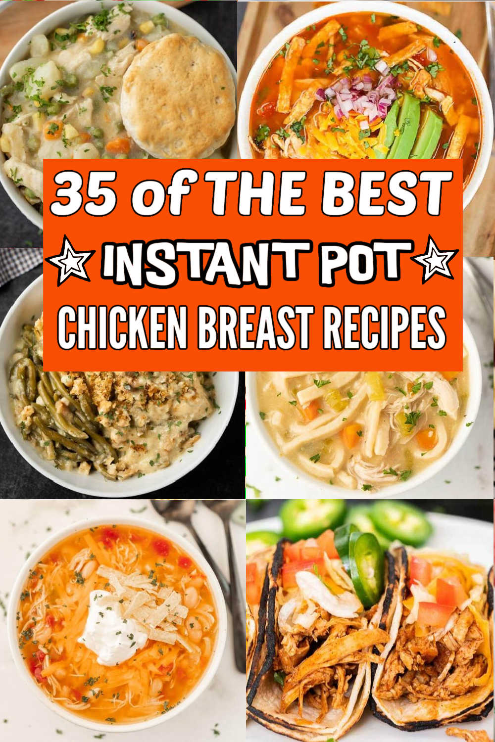 These 45 Instant Pot Chicken Recipes come together easily and you have a home cooked meal in minutes. Delicious and easy ingredients. The instant pot can cook a meal from frozen usually within about 10 to 20 minutes. Cooking chicken breast is the easiest and my favorite meat to cook in the instant pot. #eatingonadime #instantpotchickenbreastrecipes #chickenbreastrecipes #instantpot