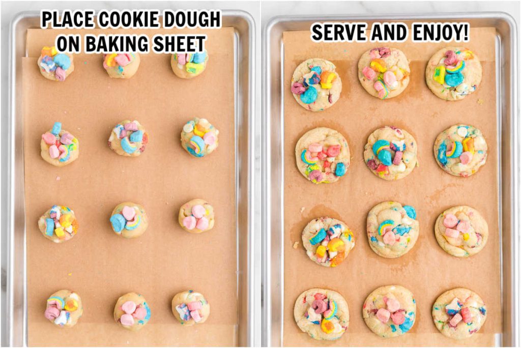 Lucky Charm Cookie dough on a baking sheet baked
