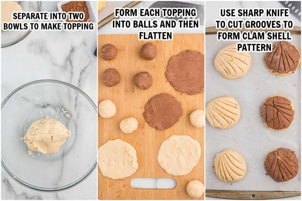 The process of making the topping and placing on the dough balls