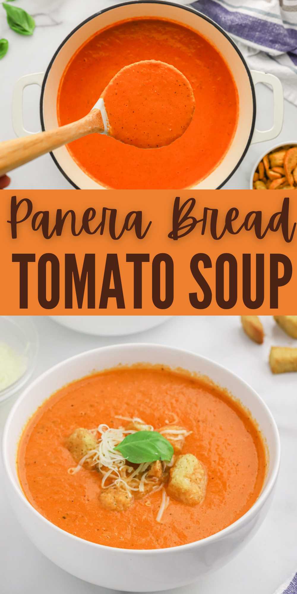 We love this creamy Panera Bread Tomato Soup copycat recipe. It is delicious and easy to make. Simple ingredients makes this soup flavorful. Learn how to make this delicious Panera Bread Tomato Soup.  #eatingonadime #panerabreadtomatosoup #copcatrecipes #tomatosoup