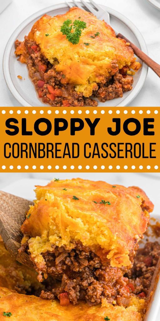 Sloppy Joe Cornbread Casserole is a delicious casserole recipe. It combines our favorite sloppy joe recipe with a cornbread topping. This casserole is loaded with comforting ingredients. The sloppy joe mixture is made from scratch and layered in a baking dish. Then topped with a crunchy and delicious cheesy cornbread topping. #eatingonadime #sloppyjoecornbreadcasserole #easycasserole #sloppyjoes