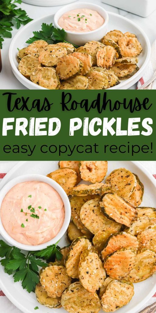 We love Texas Roadhouse Fried Pickles and now we can make their delicious appetizer at home. Serve with a dipping sauce for added flavor. All you need is a few simple ingredients to make these fried pickles at home. Add this delicious dipping sauce or a side of ranch for the ultimate appetizer. #eatingonadime #texasroadhouse #friedpickles