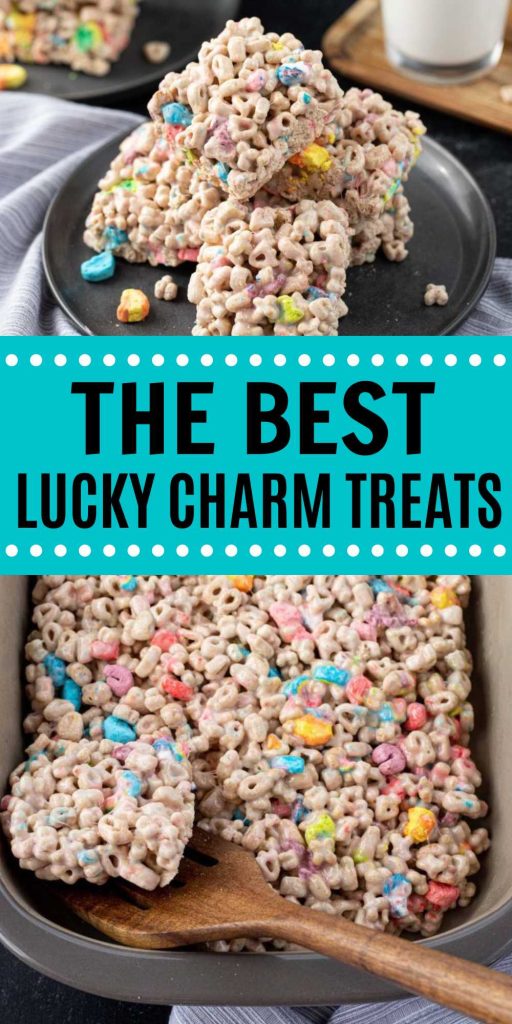 This Kid Friendly Lucky Charms Marshmallow Treats Recipe is perfect for St. Patrick's Day or any day of the week. Try these lucky charms treats today! Trust me, every day is a good day to make this Lucky Charms Marshmallow Treats Recipe. The kids will keep begging for more. #eatingonadime #luckycharmtreats #thebestluckycharmtreats