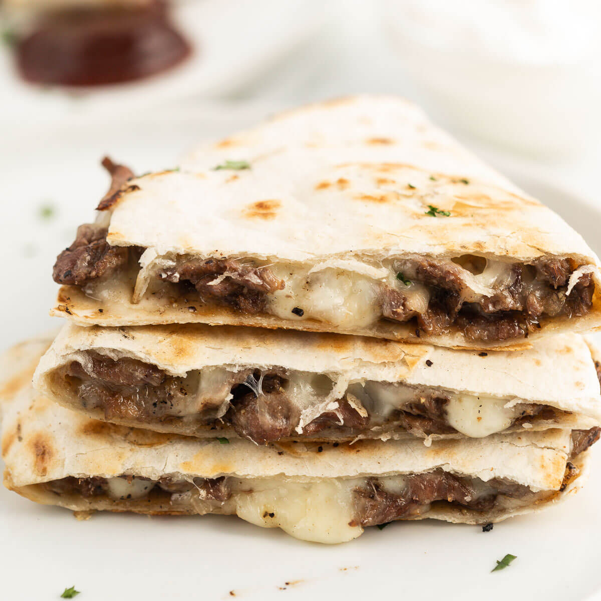 steak and cheese quesadilla sliced