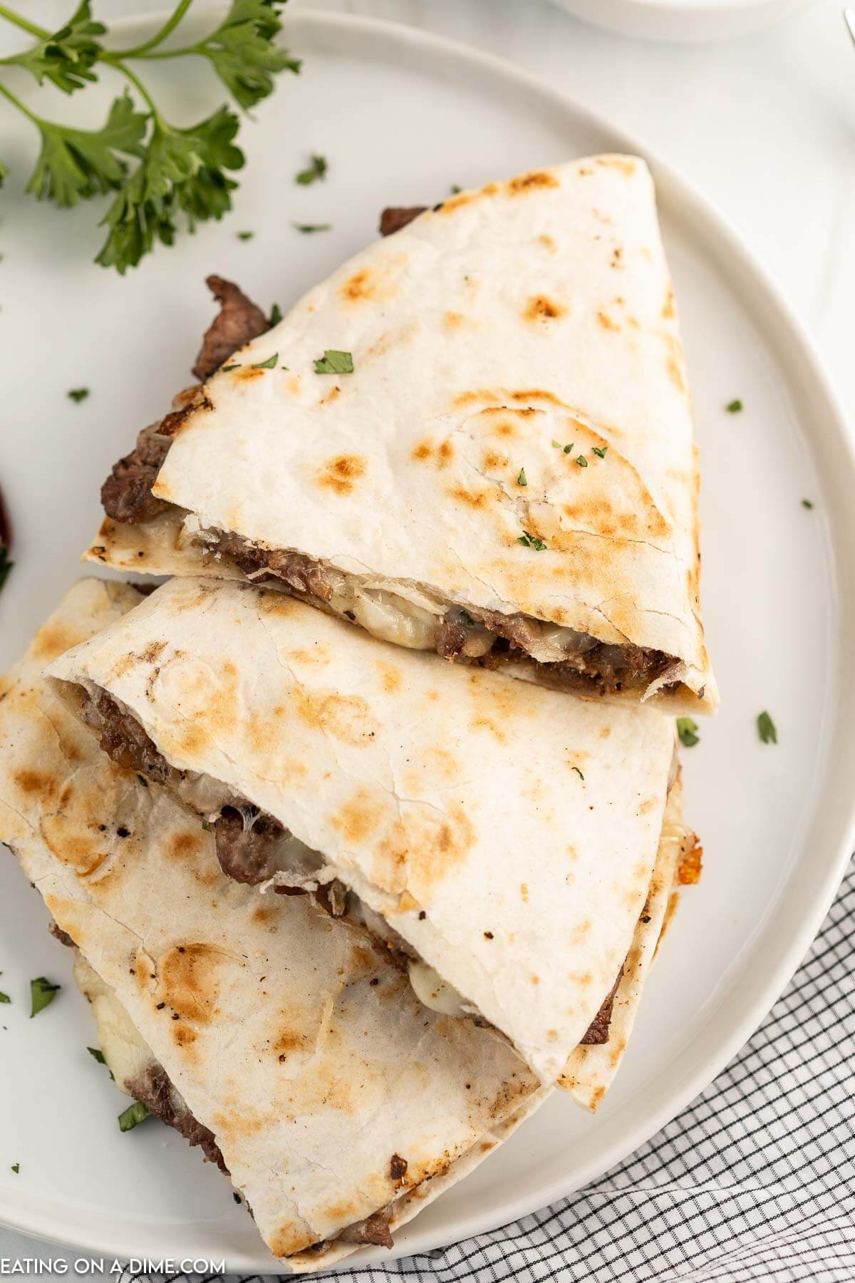 Steak and cheese quesadilla sliced