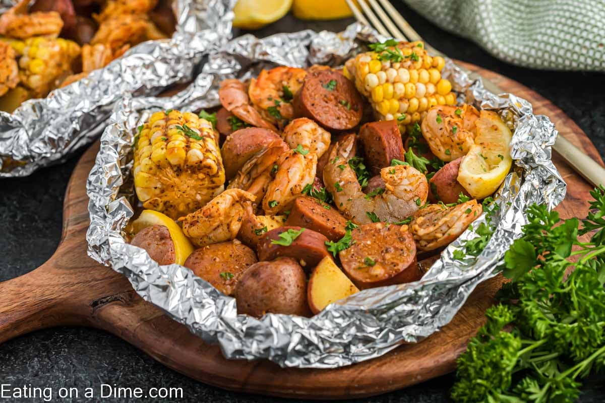 Shrimp boil foil pack ready to serve. 