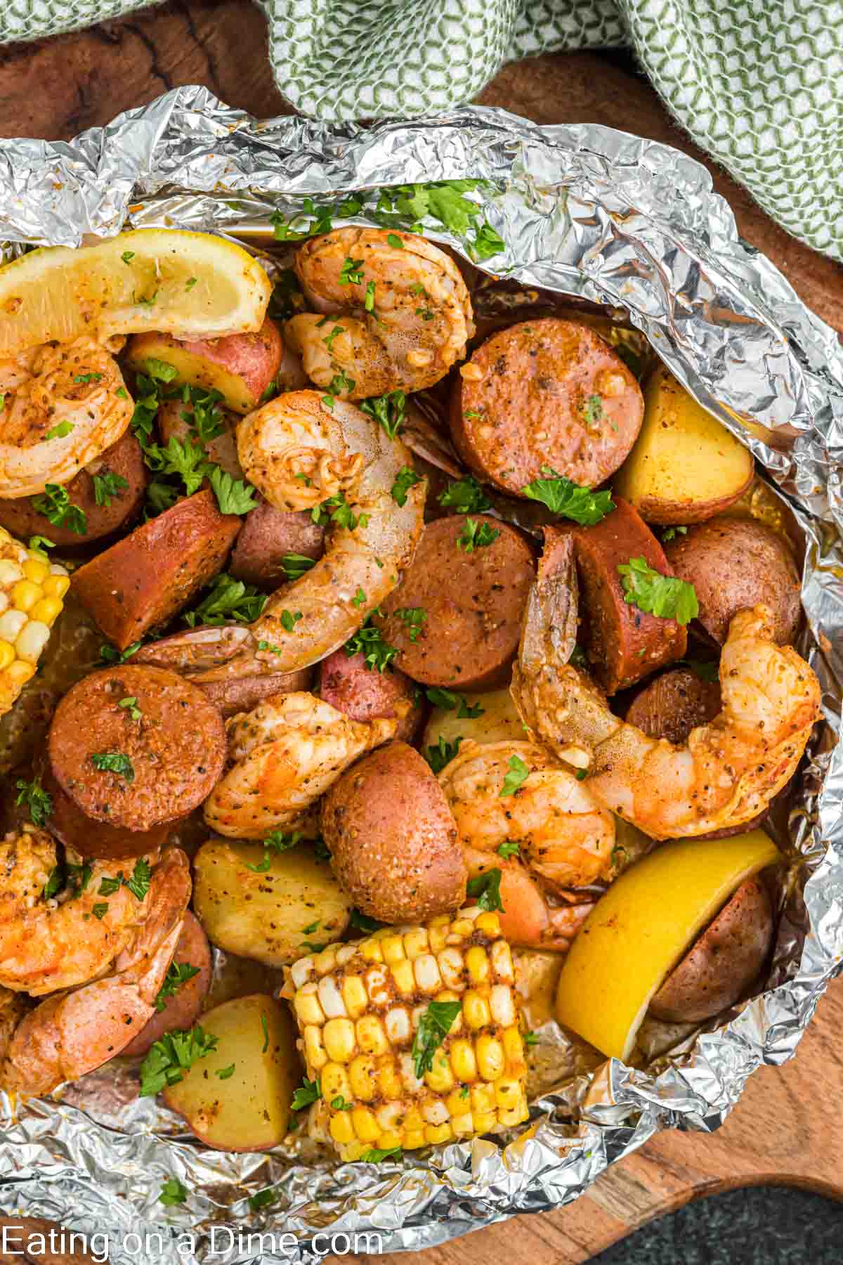 Shrimp boil foil pack ready to serve. 