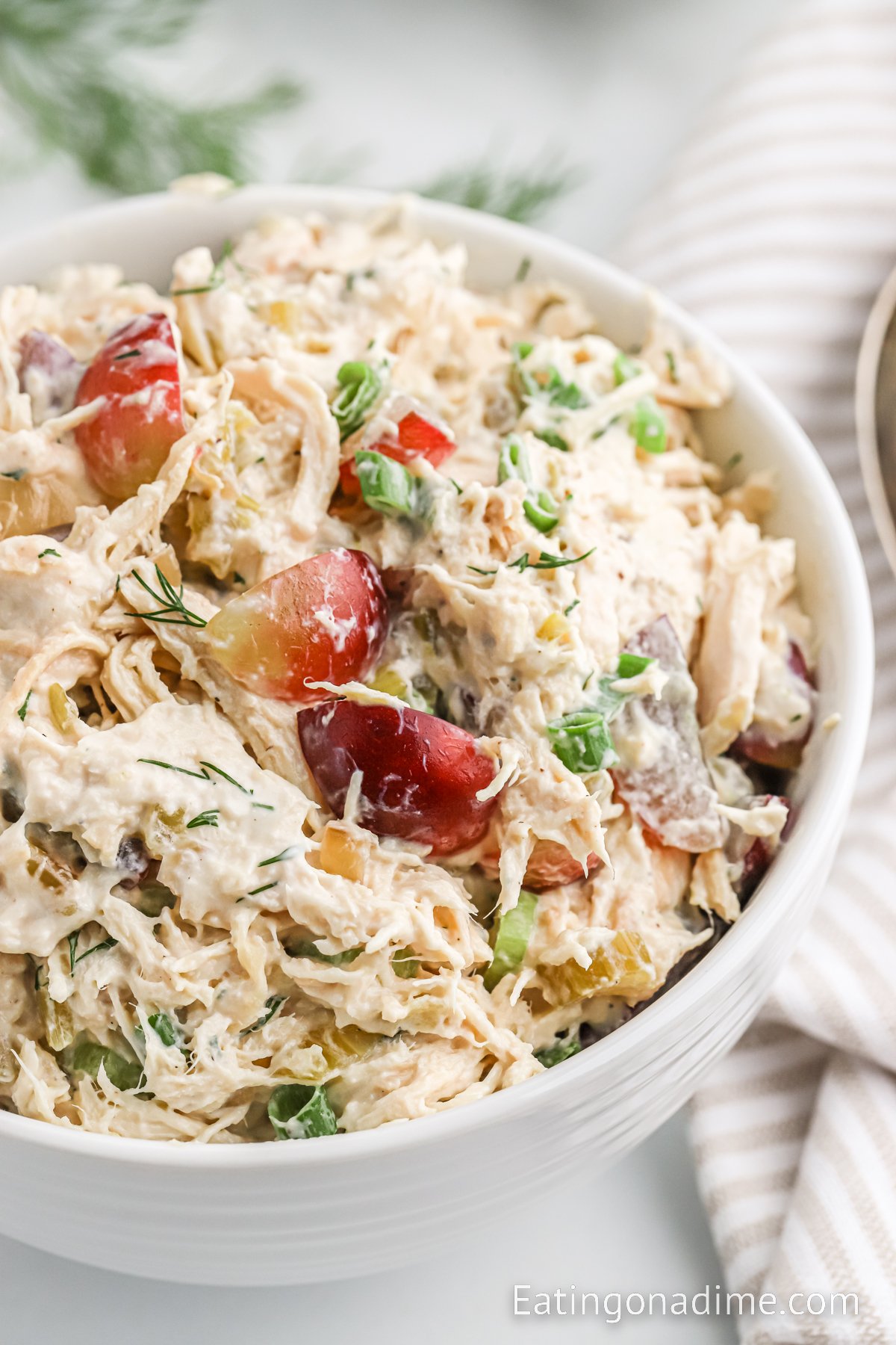 Chicken salad in a white bowl