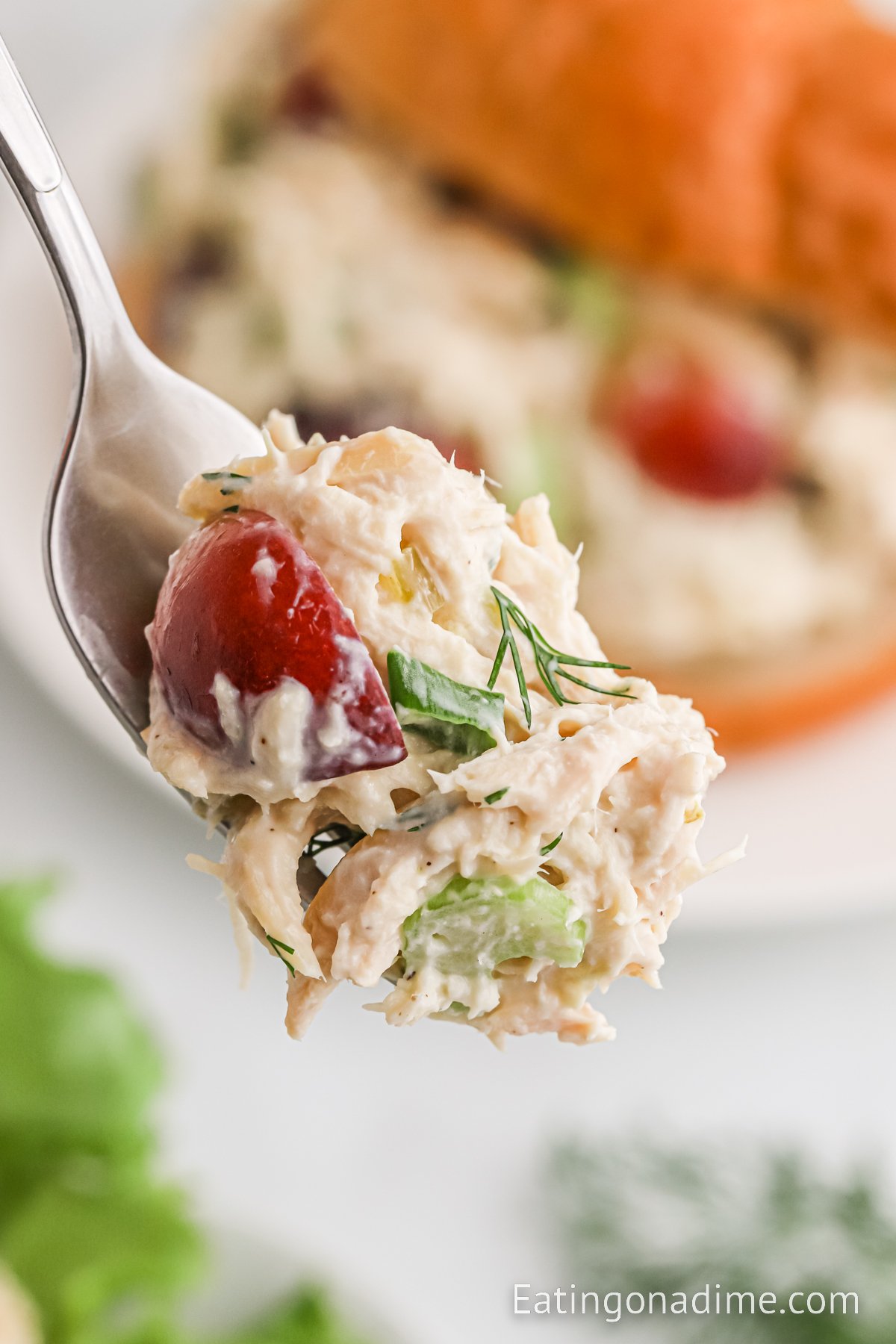 chicken salad bite on a fork