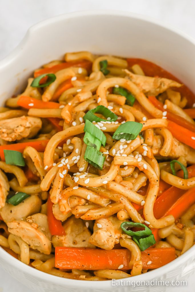 Hoisin Chicken with Noodles and sauce in a bowl