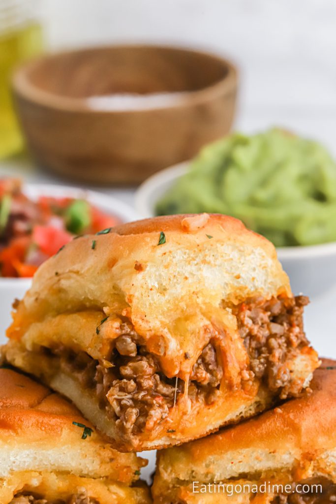 Taco Sliders stacked on a plate