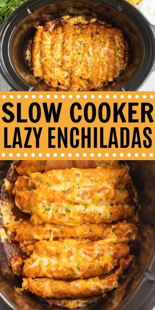 Slow Cooker Lazy Enchiladas (with Tiktok) is easily made with only 3 ingredients. Make dinnertime a breeze with this easy enchilada recipe. This recipe would be perfect for game day or when your kids have friends over. If you like enchiladas then this is the perfect recipe to make. Add a side salad with chips and salsa for a complete meal idea. #eatingonadime #lazyenchiladas #slowcookerenchiladas #tiktokenchiladas #tiktokrecipes