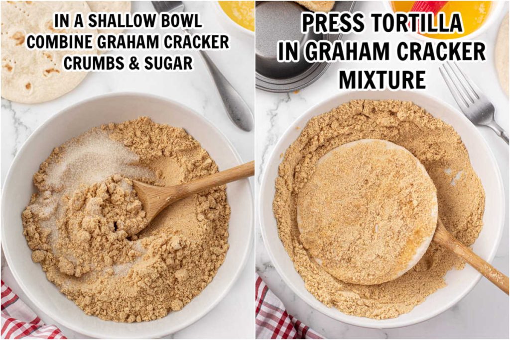 Combining the graham cracker crumbs with sugar