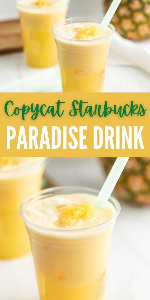 Copycat Starbucks Paradise Drink is delicious combination of bright tropical flavors. This refreshing drink is perfect to serve this summer. Paradise Starbucks Drink is a cool, refreshing drink that combines the flavors of pineapple and passionfruit. #eatingonadime #copycatstarbucksparadisedrink #paradisedrink