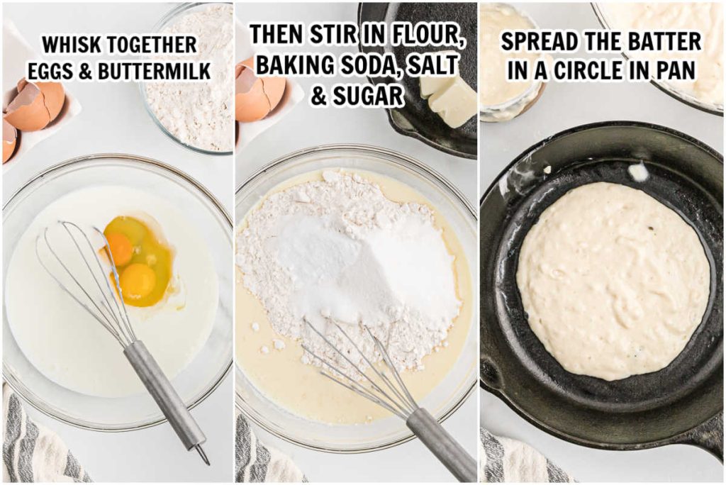 The process of mixing ingredients and cooking in the skillet