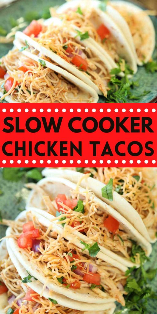 Crockpot Chicken Tacos recipe is so easy! It's very tasty and sure to make dinner a breeze. 3 Ingredient chicken tacos is sure to be a hit. The entire family will love these and you will love how simple they are. Once you make Slow Cooker Shredded Chicken Tacos, your family will ask for them all the time. #eatingonadime #crockpotchickentacos #chickentacos #3ingredientstacos