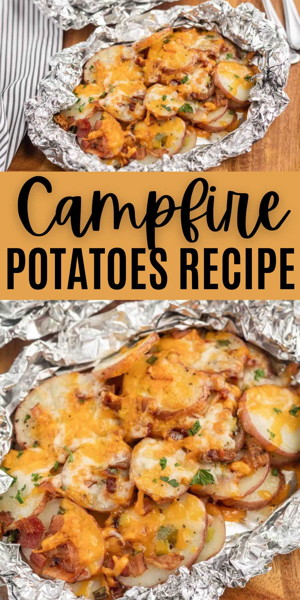 If you are needing an side dish, make Campfire Potatoes. This side dish can be made in the oven, on the grill or on your next camping trip. We love that these campfire potatoes are easy to make with simple ingredients. Anytime we grill, we love to be able to make our sides on the grill for easy clean up. #eatingonadime #campfirepotatoes #easysidedish #grill #campfire #oven