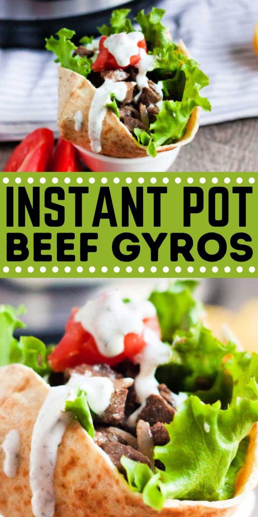 Learn how to make Instant Pot Beef Gyro Recipe for an easy dinner. The beef is so tender and the tzatziki sauce make this gyro recipe amazing. The homemade sauce is rich and creamy and really makes this recipe taste authentic. Wrap everything in a pita for a delicious instant pot gyros meal idea. #eatingonadime #instantpotgyros #gyros #instantpotrecipe